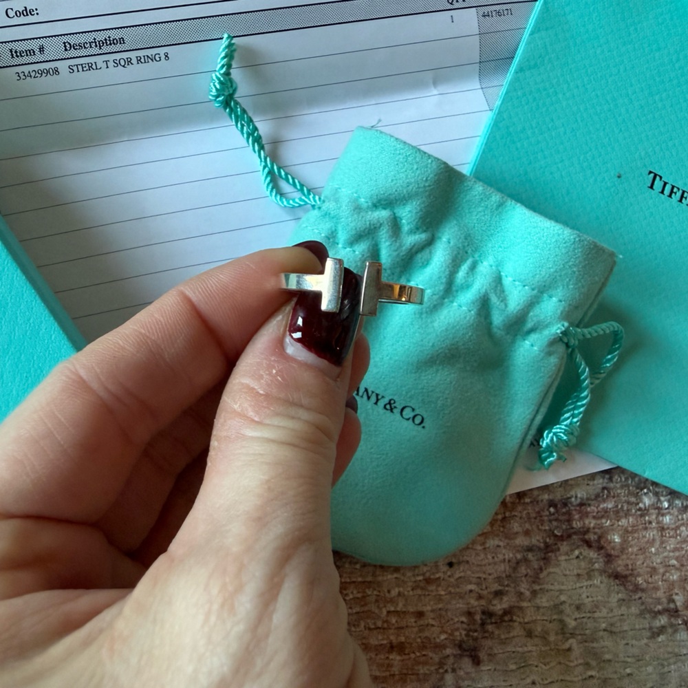 Tiffany & Co. Sterling Silver T-Stack Ring with Tiffany Blue Pouch